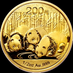 Золотая монета Китая 200 юаней "Панда" 1/2 унции и 15 гр.