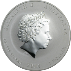 Серебряная монета 1 доллар "Год Лошади" 31,1г., 2014 год (Серия Лунар)