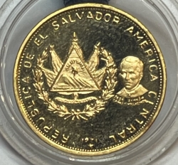 Золотая монета 25 колон 1971г., Сальвадор, Au 900, 2,94г.