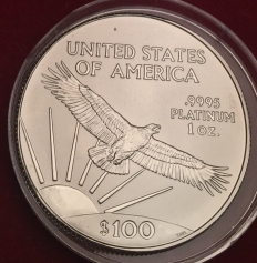 Платиновая монета 100 долларов "Американский Орел LIBERTY",  31.1 гр. Pt999